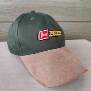 Vintage LES SCHWAB 90s y2k color block nascar Cap Green and Tan Snapback Hat